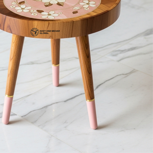 Wholesale Custom Artisan Wooden <b>Stool</b> Hand-Painted Floral Inlay Decorative Stand Durable Solid Wood Tripod Side <b>Table</b> - Product Image 4