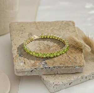 Pear Cut Natural Peridot Charm <b>Bracelet</b> in Sterling Silver Gold Plated Elegant Green Gemstone Luxury Fine Jewelry for Women - Product Image 2