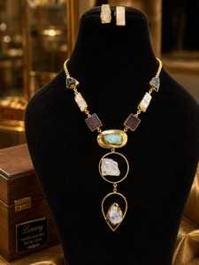 New Arrival Natural Stone Brass Indian <b>Wedding</b> Engagement Beach Wear <b>Jewellery</b> <b>Set</b> Daily Wear Party Anniversary Trendy <b>Jewellery</b> - Product Image 5