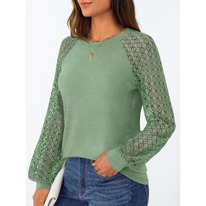 2025 femmes à manches longues col rond Blouses automne mode 2025 à la mode tenues amples XL taille dentelle affaires décontracté habillé hauts - Product Image 3