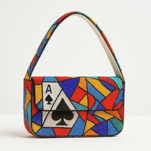 Sac de rangement en verre fait main perlé géométrique coloré avec motif As de Pique, style rectangulaire moderne de luxe, capacité 3L, idéal pour le voyage - Product Image 1