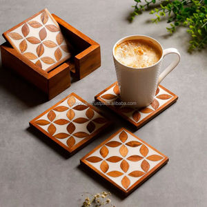 Modern Wooden Square <b>Coasters</b> Set with Leaf Pattern Non-Slip Table Mats for Coffee and Dining Table Decor - Product Image 6