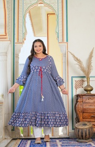 Kurti Anarkali de Rayón para Mujer, Tallas Grandes, Estampado Floral Gris, Cuello con Abertura, Mangas Campana, Corte Acampanado, Venta al por Mayor - Product Image 4