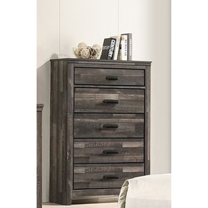 Rustico contemporaneo cinque cassetti di stoccaggio 1pc marrone finitura in legno camera da letto mobili - Product Image 1