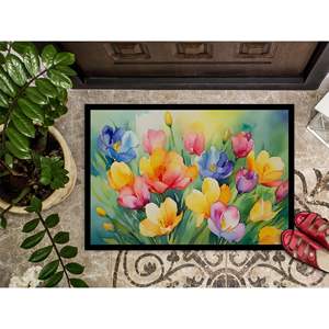 Watercolor Freesias Doormat Non-Slip Washable Low Pile 24H X 36W Indoor and <b>Outdoor</b> Entryway <b>Mat</b> for Front Door - Product Image 3