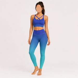 Custom Ombre Yoga Set Women Seamless High Waist Leggings Sports Bra Gradient Gym Fitness Activewear OEM - Product Image 1
