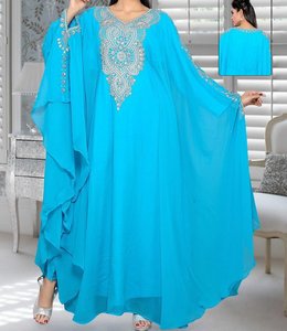Stylish Muslim Black Color Moroccan <b>Kaftan</b> 100% Polyester Casual <b>Plus</b> <b>Size</b> Handmade Crystal Work Wedding Dubai Farasha Abhaya - Product Image 1