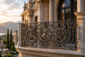 Rampe de balcon en fonte européenne, décorative, en fer forgé, avec emblème de lion, fixation au sol, pour extérieur, villa, hôtel - Product Image 4