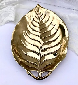 Modern Gold Finished Metal Leaf Plate Decorative Serving <b>Tray</b> For <b>Snacks</b> Dry Fruits Table Decor And Kitchen Styling Use - Product Image 2