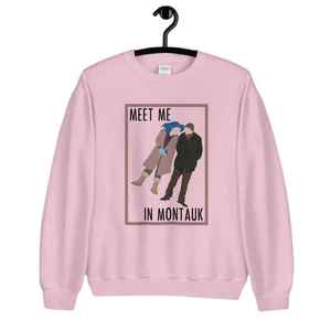 Hellblaues Damen-Sweatshirt mit Rundhalsausschnitt, Cartoon-Motiv „Meet Me in Montauk“-Grafikdruck, langärmliges Pullover-Oberteil - Product Image 4
