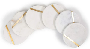 Wholesale Amber Veined White Stone Drink Coasters Hand-Polished Round Natural Mineral <b>Table</b> <b>Protector</b> Set - Product Image 4