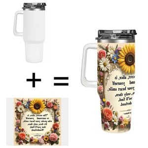 Gobelet isotherme en acier inoxydable 40 oz, motif floral avec citation, pour usage quotidien - Product Image 1