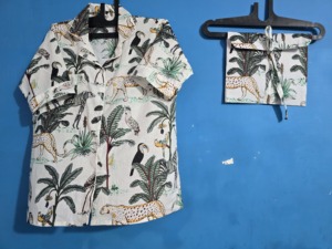 Pijama de Algodón Orgánico 100% con Estampado de Animales de la Selva, Estilo Indio, Conjunto de Pijama Corto, Ropa de Dormir al por Mayor - Product Image 6