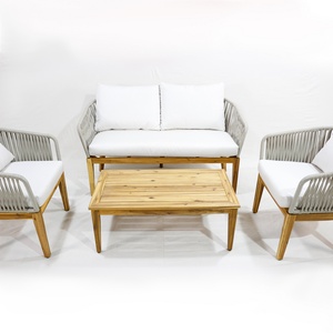 Moderno y Cómodo Conjunto de Sofás de Aluminio para Exteriores con Reposabrazos de Madera, Asientos Individuales, Dobles y Triples, Muebles para Jardín y Parque - Product Image 4