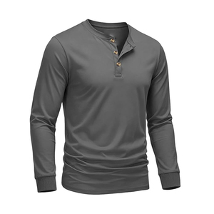 T-shirt décontracté à manches longues pour homme, 100 % coton, couleur unie, col rond confortable, tissu tricoté - Product Image 2