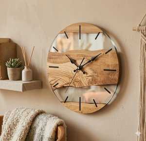 Live Edge Wood Glass <b>Wall</b> <b>Clock</b> – Rustic Boho <b>Silent</b> Home Decor (30cm) - Product Image 2