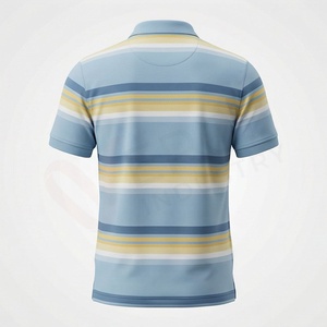 Polo à manches courtes rayé bleu clair pour homme, tricoté, coupe classique, boutons - Product Image 2