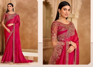 Sari en soie satinée moderne pour femmes - occasions de fête, bal et Diwali - Product Image 6