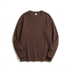 T-shirt tricoté côtelé à col rond et manches longues pour homme, grande taille, couleur unie, en coton élasthanne respirant, haut décontracté - Product Image 6
