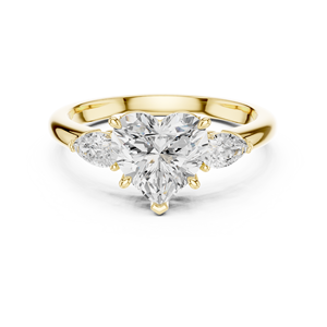 Anillo de compromiso y boda de oro con diseño de corazón, gema principal en forma de pera y gemas laterales, para mujer, con engaste de púas. - Product Image 1