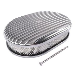 Filtro de Aire Ovalado de Aluminio de 12 Pulgadas con Aletas Completas y Elemento de Papel Pulido SB BB CHEVY para FORD MOPAR CHRYLER para DODGE PLYMOUTH - Product Image 1
