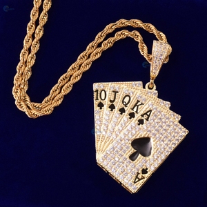 Pendentif Carte de Poker Hip Hop Bling avec Diamant de Laboratoire Plaqué Or Massif 10JQKA Pendentif Cœur de Pique - Product Image 6