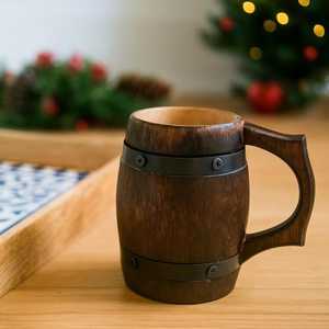 Jarra de Cerveza Vikinga Hecha a Mano de Madera con Banda de Hierro, Jarra Rústica Medieval, Regalo para Padrinos de Boda, Vajilla Renacentista - Product Image 3