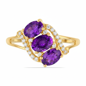 Best Seller Custom Made 18k Yellow Gold 100% Lab Grown Diamond Fine Jewelry Color <b>Stone</b> Bypass Swirl Oval Amethyst Jewelry <b>Ring</b> - Product Image 1