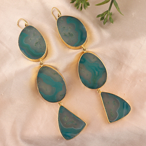 Classic freeform agate gemstone long <b>earrings</b> with handmade 18k gold plated bezel setting stone wholesale dangling <b>hook</b> jewelry - Product Image 6