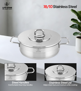 Ensemble de 6 casseroles peu profondes en acier inoxydable 18/10 de luxe avec couvercles en acier inoxydable, poignées en acier et base compatible induction - Product Image 4