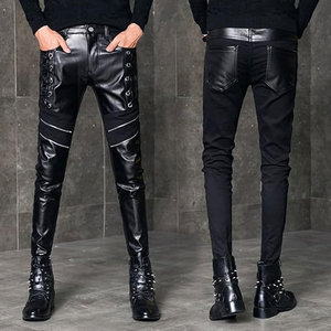 Pantalon de moto en cuir PU noir pour homme, coupe droite, fermeture éclair, taille élastique, coupe-vent, pour l'automne - Product Image 6