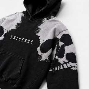 Sweat à capuche unisexe premium surdimensionné avec motif tête de mort, en molleton de coton épais, style streetwear, décontracté et tendance pour homme - Product Image 4