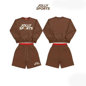 Women Sweatshirt and Shorts Set Polyester Mesh Breathable Fabric Rib Trim Custom <b>Heat</b> Press Logo Sweatshirt and Shorts for women - Product Image 3