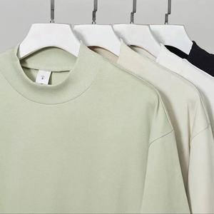 320G Manufacturers' Custom Cotton High Neck <b>Tshirt</b> for Men 3XL Solid Drop Shoulder Heavy Weight Oversized Fit Blank T Shirt - Product Image 2