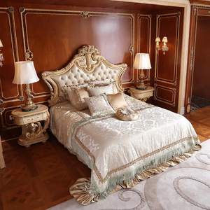 Free Shipping Luxury Gold Solid Mahogany Wood <b>Antique</b> European Carved Bedroom Set Furniture Made Indonesia Kiky Home Furniture - Product Image 1