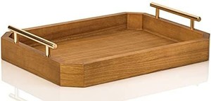 Rectangular Wooden Serving Tray with Brass Handles Modern Decorative Tabletop Platter <b>Wood</b> Crafts, Wooden Boxes, & Wall - Product Image 3
