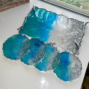 Bandeja de Servicio Móvil de Resina Moderna de Primera Calidad, Plato de Lujo Hecho a Mano para el Hogar, Cafetería y Regalos, Tradebyd - Product Image 1