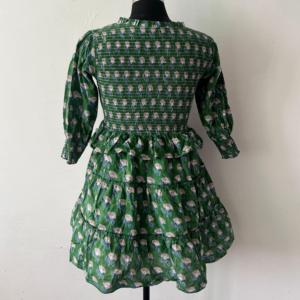Womens 100% Cotton Hand <b>Block</b> <b>Print</b> Bobbin Dress Knee Length Smocked Boho Dress Tiered Summer Dress hand <b>block</b> pure cotton dress - Product Image 4