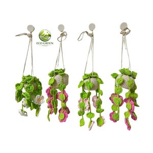 OEM Handmade Eco-Friendly Wedding Crochet <b>Flower</b> Hanging Basket Amigurumi Blossom Planter Soft Yarn Home <b>Decor</b> Gift Craft - Product Image 1