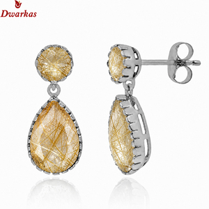 Excellent design <b>earrings</b> 925 sterling <b>silver</b> golden rutile gemstone <b>drop</b> <b>earring</b> wedding engagement gift <b>earrings</b> women - Product Image 1