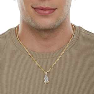 Collar con Colgante de Manos en Oración con Incrustaciones de Piedras |   Joyería Hip Hop con Diamantes CZ KRISHNAM JEWELS Certificada por Terceros Unisex - Product Image 4