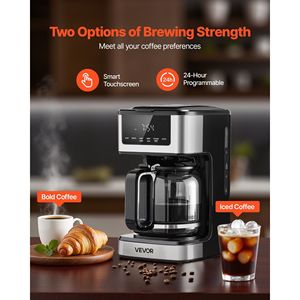 Macchina da caffè elettrica a goccia con schermo tattile programmabile da 12 tazze 24 ore su 24 per tenere in caldo Macchina a goccia a 4 ore 2 punti di forza per uso domestico - Product Image 2