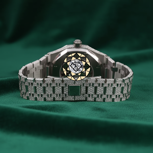 Montre de luxe pour homme en acier inoxydable octogonal avec diamants, 42 mm, analogique, quartz, fermoir déployant, cadran en cristal saphir - Product Image 5