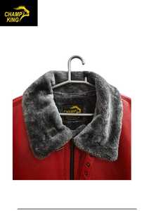 Veste en cuir véritable rouge pour homme CHAMP KING avec doublure en fausse fourrure, col rabattable, fermeture éclair - Product Image 3