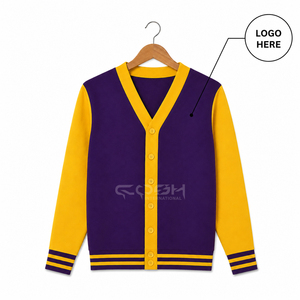 Cosh International - Cárdigan de Punto Personalizado con Logotipo para Mujer, Color Morado y Amarillo, Cuello en V, Manga Larga, Cierre de Botones, Corte Regular - Product Image 1