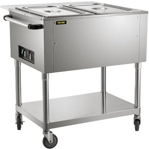 Scaldabagno elettrico commerciale professionale da tavolo a vapore in acciaio inossidabile a 2 pentole da 0 100 gradi C gamma ruote chiudibili a chiave per Catering - Product Image 1