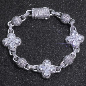 Hip Hop Rose Gold Rhodium Plated 925 Silver Moissanite Flower Cluster Iced Micro Pave Clover Link Luxury <b>Mens</b> Womens Statement - Product Image 1