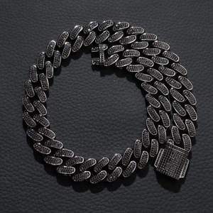 Nueva Cadena Cubana Miami Ajustable de 20mm con Cierre de Resorte, Moissanita Negra, Baño de Rodio, Plata Esterlina, Estilo Hip Hop Bling Iced - Product Image 3