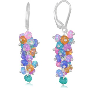 925 <b>Sterling</b> <b>Silver</b> Rhodium Multi Stone Beaded Cluster Dangle Earrings Colorful Birthstone Drop Jewelry for Wedding Party Gift - Product Image 1