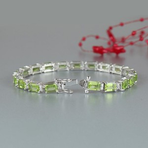 Natural Peridot Stone <b>Charm</b> Bracelet 925 Sterling Silver Gold Plated Luxury Green Gemstone Handmade Jewelry - Product Image 1